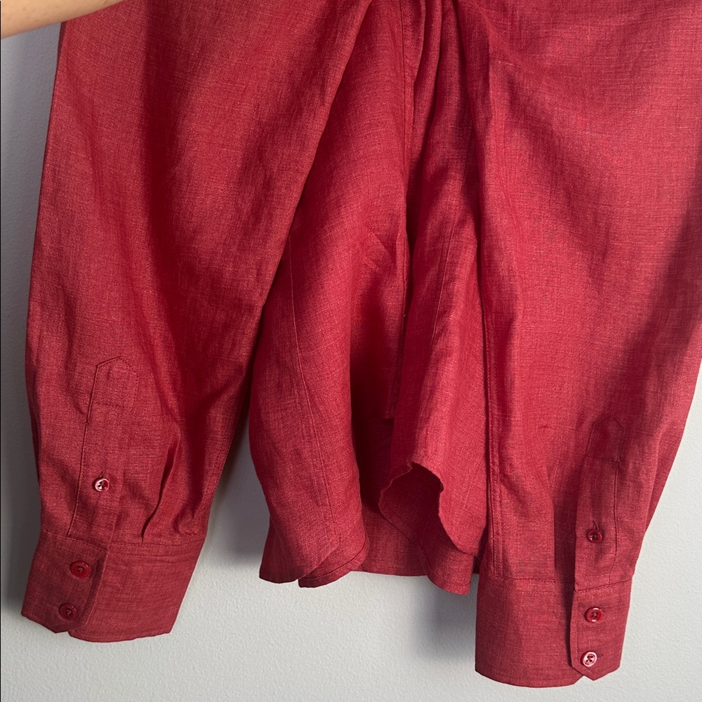 Faconnable !00% Linen Red Button Down Shirt Long Sleeve Collared Hong Kong XL - Picture 13 of 16